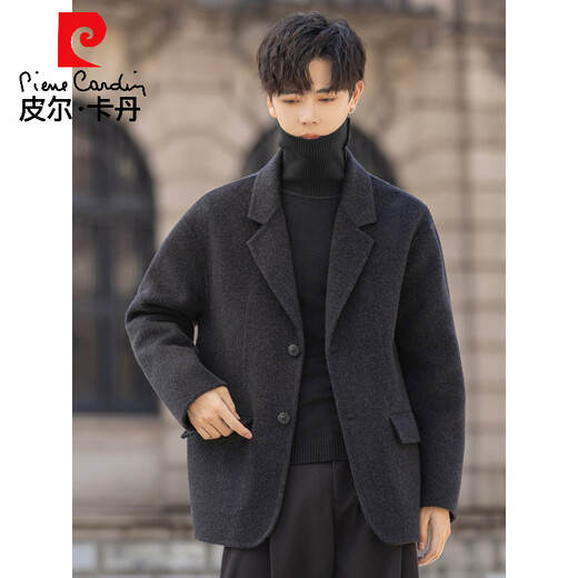 皮尔卡丹双面羊绒休闲小西服男士2025秋冬季新款韩版百搭羊毛呢子西装外套 碳灰 L