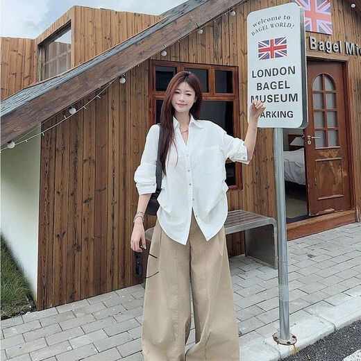 Jingdomeng white retro high-end temperament long-sleeved shirt women's 2025 autumn waist slimming casual versatile niche shirt white M (95-105Jin Jin equals 0.5 kg)