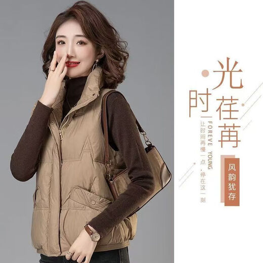 Hengyuanxiang 2025 Winter Down Cotton Korean Style Stand Collar Vest New Mom Fashion Loose Warm Thickened Outer Jacket Khaki XL