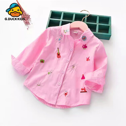 G.duck Girls' Shirt 2025 Spring and Autumn Fashionable Children's Clothing Children's Shirt Long Sleeve Thin Cotton Top Girls Korean Style Trendy Pink 90 cm