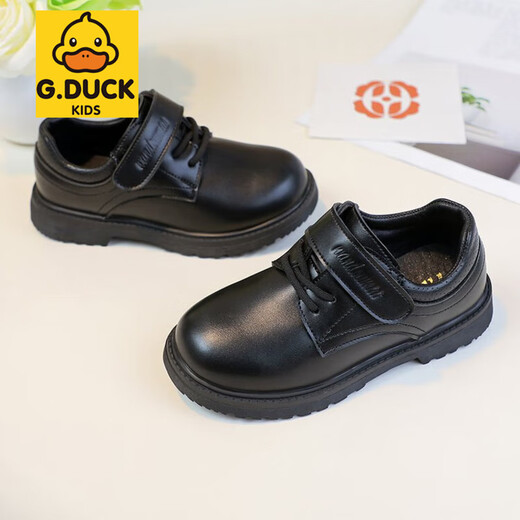G.duck Little Yellow Duck Boys' Leather Shoes Autumn Middle and Old Boys Handsome Performance Shoes British Campus Accompanying Suit Small Leather Shoes Black 36