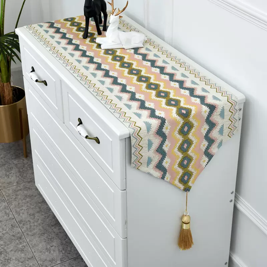 Yusenyi Nordic modern TV cabinet tablecloth long dining table table flag sideboard chest of drawers shoe cabinet cloth cover cabinet cover cloth Beimi-Pink-Pendant 35x200cm