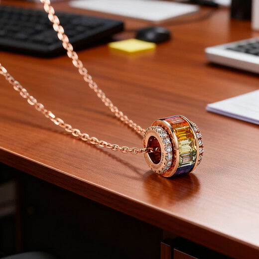 Private Jewelry Natural Colored Treasure 1.45 Carat Colored Sapphire Pendant 18K Gold Diamond Necklace Passepartout Rainbow Color Version (Gold Color) Chain Not Included