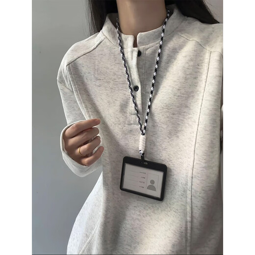 Katuchi American deconstructed polo henley collar sweatshirt for men in autumn design, right shoulder loose hooded long-sleeved T-shirt bottoming shirt white gray L