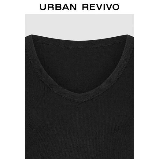 UR2025 Herbst neue Frauenkleidung Einfacher lässiger und vielseitiger V-Ausschnitt mit schlankem Kurzärärmel-T-Shirt UWB450066 Black M.