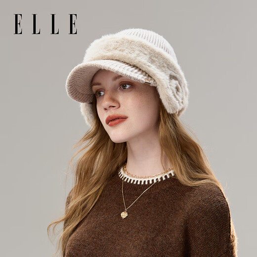 ELLE Woolen Hat Women's Winter Hat Women's Fashion Versatile Hat Warm and Cold-proof Baseball Cap Peaked Hat Oatmeal One Size