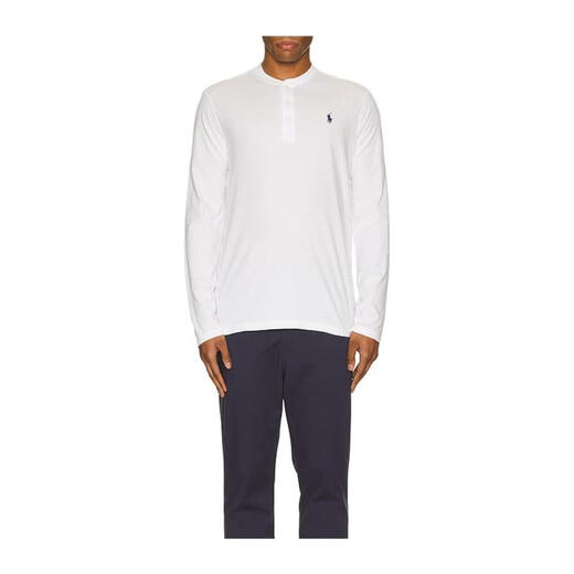 Ralph Lauren pony mark light luxury men's long-sleeved henley sweatshirt White 20 | XXL