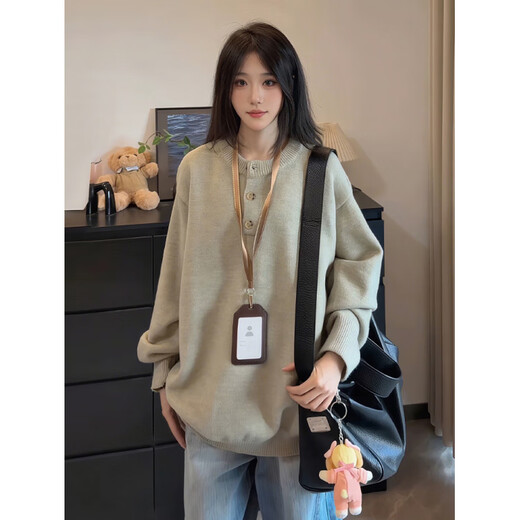 XUANSENTU (XUANSENTU) American retro Henry collar sweater, lazy and relaxed, soft and waxy sweater for men and women, autumn and winter Korean style top, trendy, light gray, upgraded fabric M