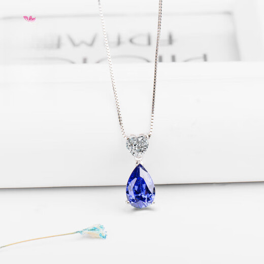 Ten-leaf sapphire necklace, 925 silver heart-shaped water drop gemstone necklace, clavicle chain women's tanzanite sapphire pendant, 925 sterling silver platinum-plated pendant, free 925 silver necklace
