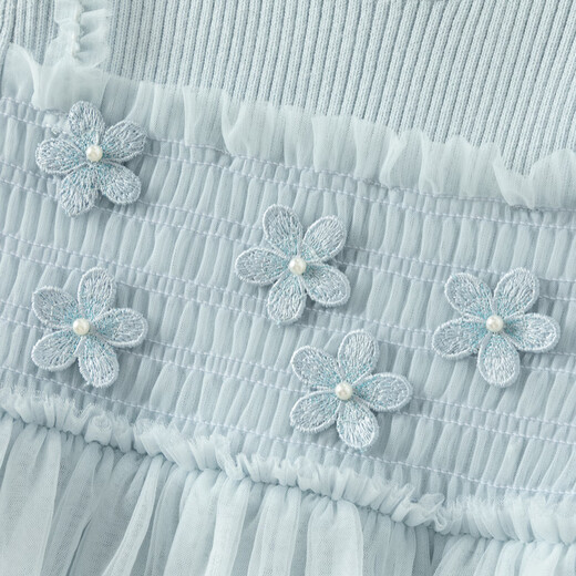 DAVE&BELLA Girls Sweater Dress Children's Mesh Skirt Winter New Baby Girl Skirt Western Style Little Princess Dress Ice Blue Ready Stock 90 cm (recommended height 80-90cm)