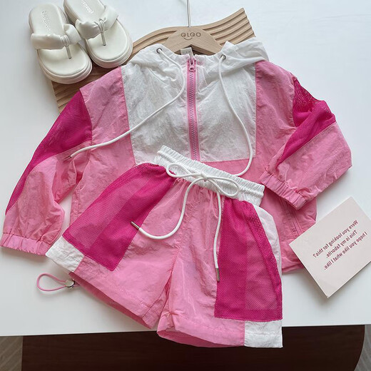 WOATI International Imported Big Brand Children's Clothing Girls Sun Protection Shirt Set Summer 2025 New Style Children Girls Style Thin Style with Pink Shorts 100 cm