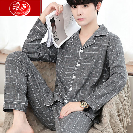 Langsha pure cotton pajamas men's summer thin short-sleeved trousers home wear thin large size suit pure cotton short-sleeved trousers 698 3XL recommended weight 175-200Jin Jin equals 0.5 kg