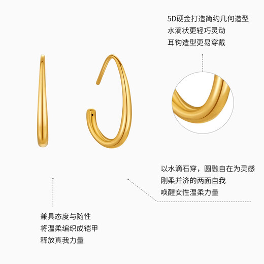 Chao Acer Royal Gold Earrings for Women Women's Gold Water Drop Earrings 5D Hard Gold Single Piece as a Birthday Gift for My Girlfriend Single Piece (Including Silicone Ear Plugs)