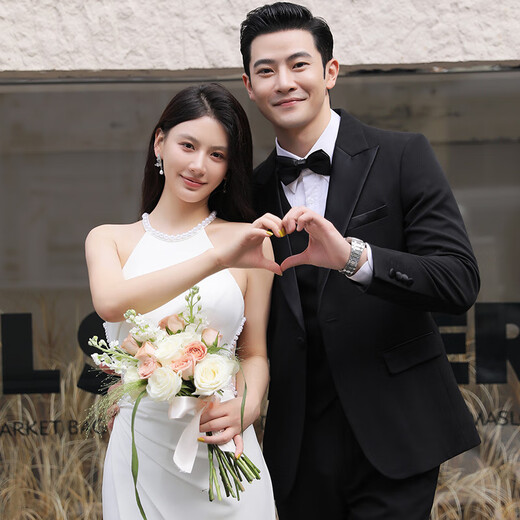 ROMON Groom Wedding Wool Suit Men's Korean Slim Business Formal Tuxedo Banquet Evening Suit Black Suit Jacket+Pants+Vest+White Shirt Free Tie 2XL Recommended 135-150Jin Jin is equal to 0.5 kg