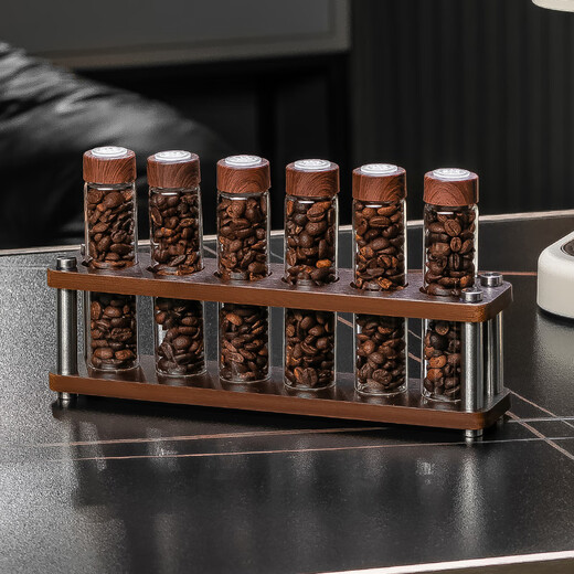 CRISTALGLASS Coffee Bean Dispensing Test Tube Sealed Bottle Single Dispensing Bottle Sealed Storage Can Coffee Can Display Rack Smell Bottle Automatic Venting Cap Bottle 6 Pack + Storage Rack