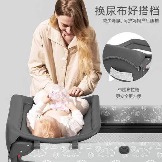 ULOP crib spliced large bed folding mobile baby multi-function rocking bed Antwerp high-grade gray-flagship model