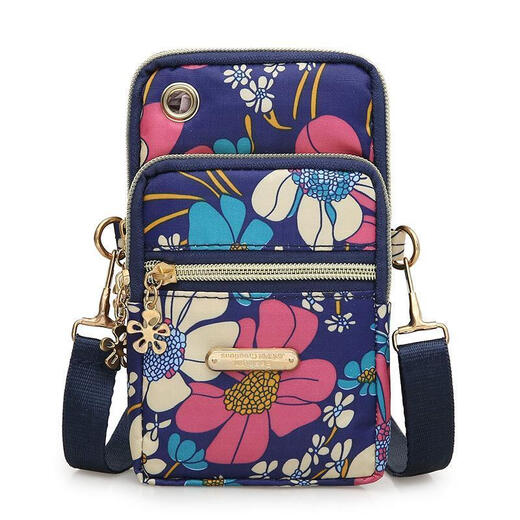 Deer Color Large Oxford Cloth Shoulder Diagonal Mobile Phone Bag Three-layer Zipper Halter Neck Arm Bag Women's Vertical Printed Mobile Phone Bag Y Waist Bag-1801 Purple