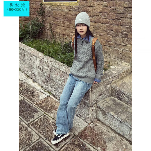 Wu Quanwan cra American fake two-piece Henry collar sweater men's autumn retro cable knit sweater cleanfit couple coat black upgraded version black upgraded version M