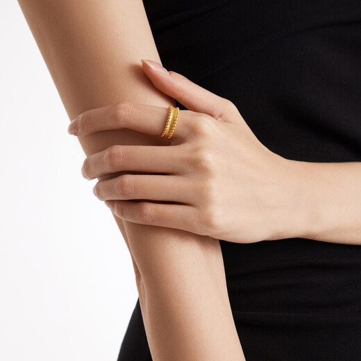 Chow Tai Fook floating gold beads, bead edge tube beads, solid gold gold ring, birthday gift for women, EOF1758 No. 11, priced at about 1.95g (labor cost 580)