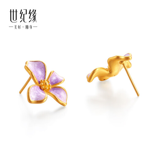 Century Yuan Iris Gold Earrings 3D Hard Gold as a birthday gift for your girlfriend, about 2.54g