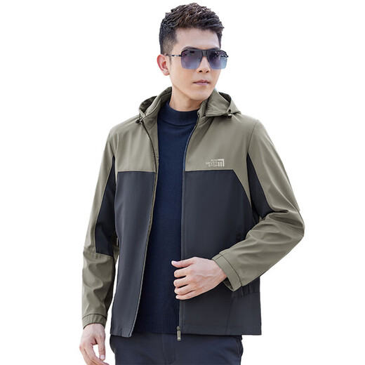 Lilang Men's Jacket 2024 Neuer Herbst mit Kapuze Cason Color-Blocking Windbreaker Jacke Daddy Anzug Navy N9737 Single Size 195175-190Jin [Jin ist gleich 0,5 kg]