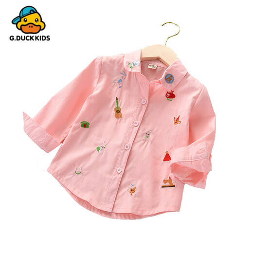 G.duck Girls' Shirt 2025 Spring and Autumn Fashionable Children's Clothing Children's Shirt Long Sleeve Thin Cotton Top Girls Korean Style Trendy Pink 90 cm