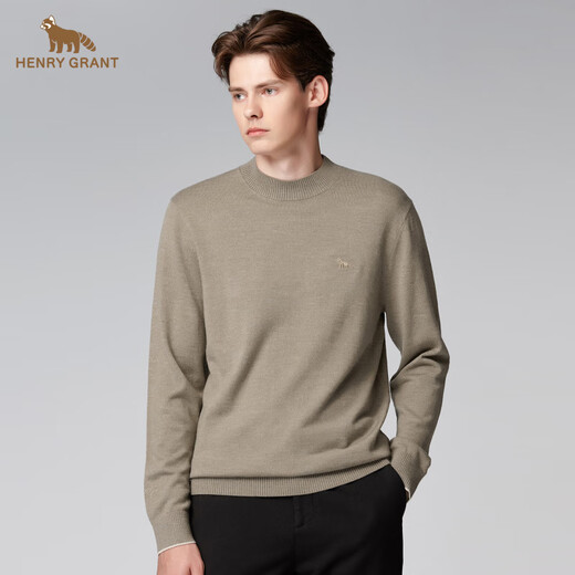 HENRY GRANT Henry Grant Knitted Sweater Comfortable Men's Embroidered Chenille Sweater Men's Bottoming Shirt Winter Dark Camel (QBY243641U266) One Size 46 (170/92A)