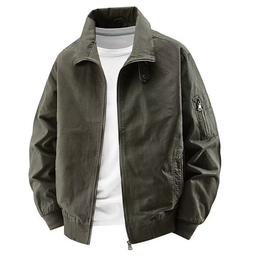 Spring and Autumn New Workwear Jacket Men's Solid Color Jacket Large Size American Pilot Lapel Retro Casual Jacket Khaki M Recommended 80-100Jin Jin equals 0.5 kg
