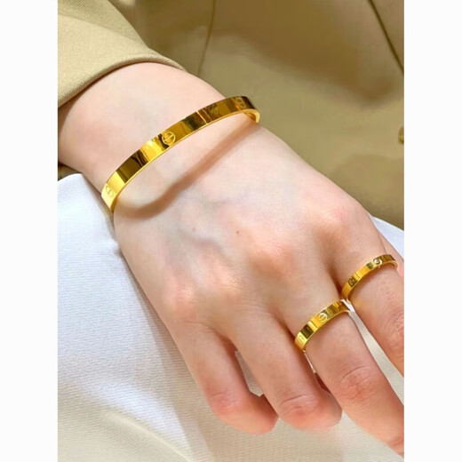 Zhou Ke Old Phoenix Gold Store Yellow I Glossy Bracelet Women's 999 Pure Gold Pure Silver Solid Pure Gold Silver-wrapped Bracelet Free