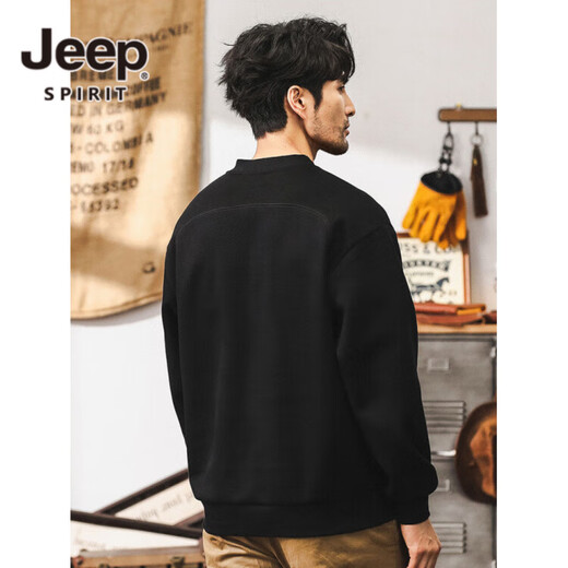 JEEP SPIRIT Jeep retro sweatshirt men's autumn trendy Henry collar half cardigan jacket men's spring and autumn long-sleeved POLO shirt men's black 350g heavyweight XL suitable for 145-160Jin Jin equals 0.5 kg