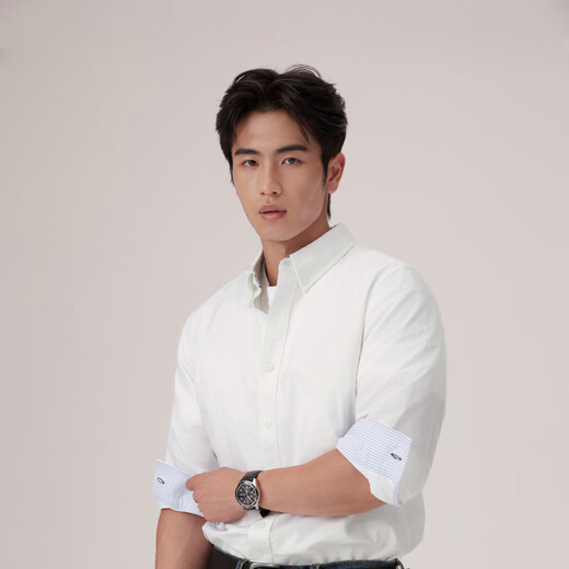 Levi's Levi's men's American retro embroidery casual simple business commuting striped long-sleeved lapel shirt white M