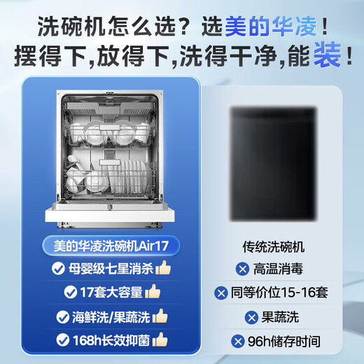 Hualing National Subsidy H71Pro Dishwasher Fully Embedded Seven-Star Dishwasher 17 Sets Large Capacity Desktop Frequency Converter 105 Degree Hot Air Drying One-click Washing, Drying and Memory Removal Hualing H71Pro Dishwasher Produced by Midea