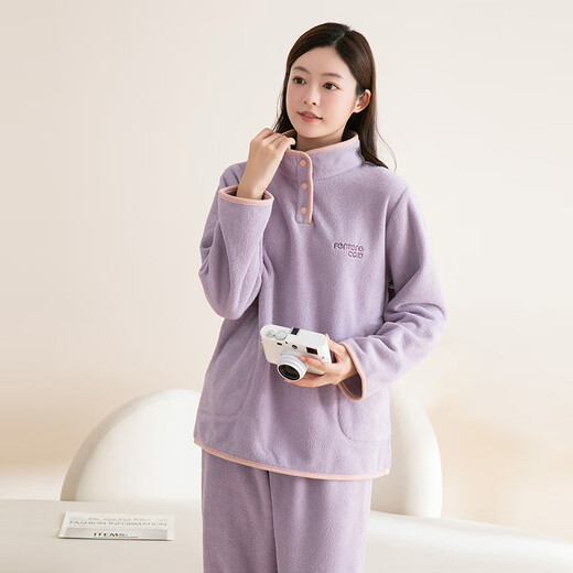 Fenton Ke'an Pajamas Women's Autumn and Winter Anti-static Plus Velvet Casual Windproof Stand Collar Warm Home Clothing Suit for Women