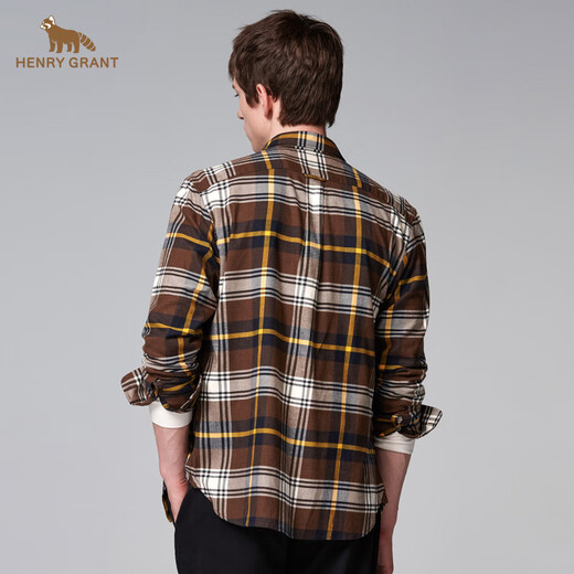 HENRY GRANT Henry Grant shirt long-sleeved coat top lapel men's autumn slim fit autumn plaid coffee color (QSC244170U211) 46 (170/88A)