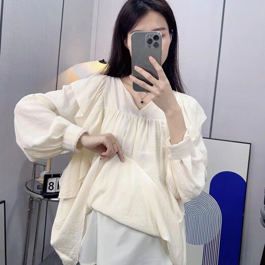 Spring and Autumn Maternity Clothes New Small Sweet Shirt Tops Fashionable Outing Casual Mom Doll Shirt Two-piece Set Apricot Single Top L 105-125Jin Jin is equal to 0.5 kg