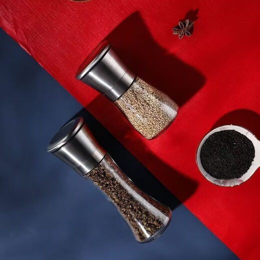 Qianyige German stainless steel pepper grinder freshly ground black peppercorns, pepper powder, rose sea salt, kitchen manual grinding bottle, 304 stainless steel lid, short style, German craft export grinder
