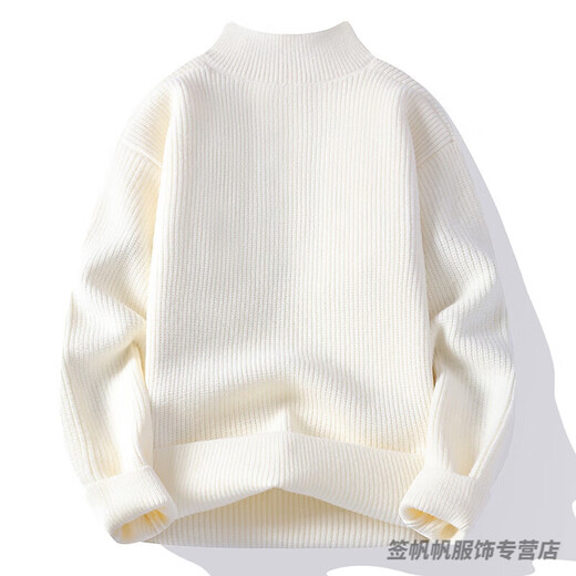 Mr. Jones Button Henry Collar Sweater Men's Loose 2025 New Autumn and Winter Thickened Warm Tops Men's Bottoming Sweater WE25661 Off-White M Approximately 95-115 Jin Jin equals 0.5 kg Can be worn