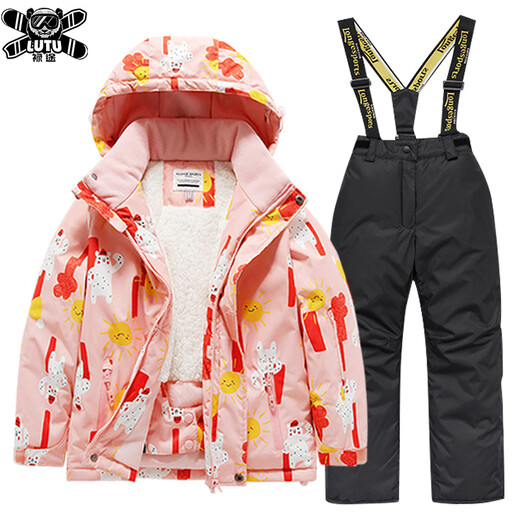 Zailu children's ski clothing for men and women, large, medium and small children's waterproof and warm overalls 2024 new Northeast equipment, tender pink + black M M10 size recommended height 126-136C