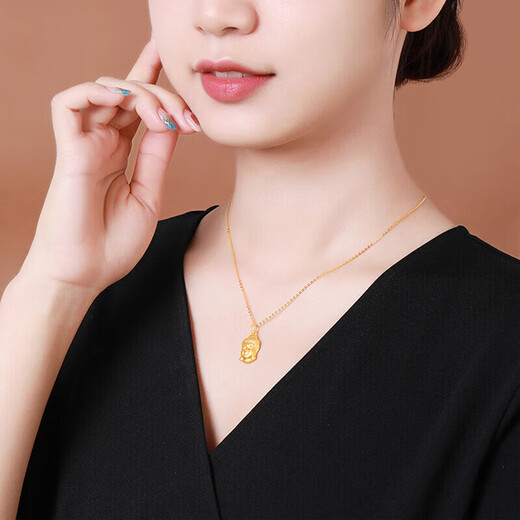 Chow Tai Fook Gold Pure Gold 999 Great Sun Tathagata Buddha Head Pendant Maitreya Buddha Pure Gold Necklace for Men and Women Birthday Gift Pure Gold with S925 Chain
