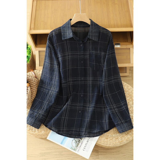 Jiandang plus size women's fat MM autumn new Korean style retro plaid shirt loose casual shirt 6216 white plaid L [120-145Jin[Jin equals 0.5 kg]]