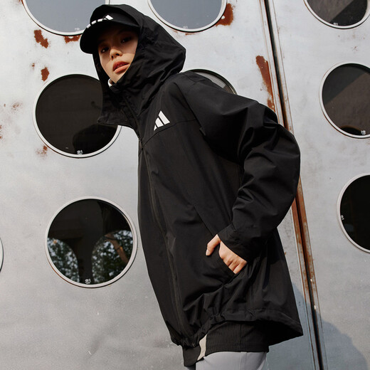 Adidas water-repellent woven hooded jacket for men and women in autumn Adidas official light sports black S