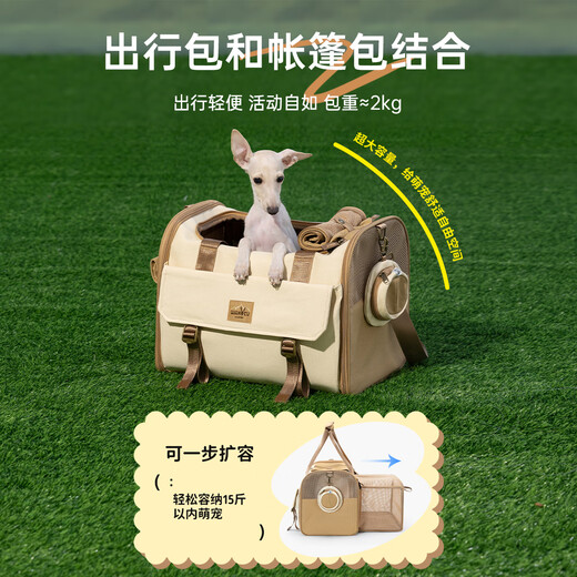 wakytu英国品牌宠物外出便携单肩外带猫咪透气手提携带大容量狗包猫包 复古棕【轻便挺阔+宽敞透气+多样出行+四季通用】 15斤内猫/10斤内狗
