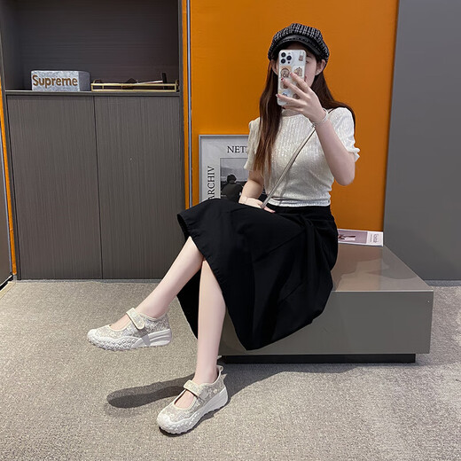 Mary jane zapatos individuales de encaje para mujer malla sin alivio sólido espesor Zapatos de pasos lentos sin deslizamiento zapatos madres casuales y de moda