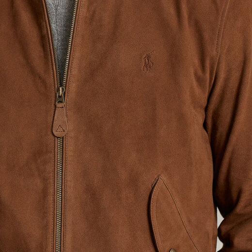 RALPH LAUREN Ralph Lauren SS22 однотонная кашемировая кожаная повседневная кожаная куртка на молнии с длинными рукавами для мужчин коричнево-коричневая M