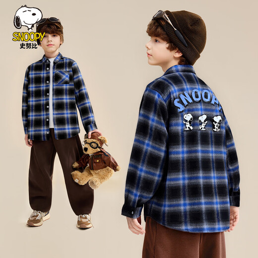 Snoopy (SNOOPY) children's clothing, children's shirts, boys' long-sleeved tops, teenagers' outing clothes, plaid Snoopy blue and black