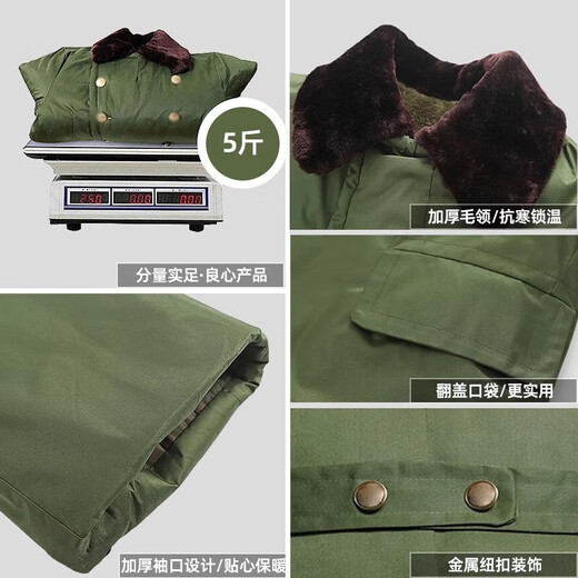 Jihua 3565 military coat winter plus velvet thickened windproof warm green old-fashioned cotton coat men's labor protection cold storage cold-proof clothing green velvet lining zipper detachable