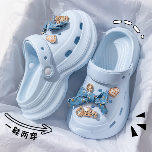 EVA Crocs Women's 2025 New Summer Outerwear Popular Thick-Soled Baotou Beach Sports Sandals Blue 40 Inner Length 250MM