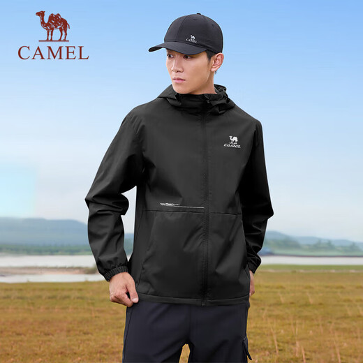 Camel (CAMEL) thin velvet windbreaker men's outdoor waterproof and windproof jacket J13CZ0L7070A Phantom Black XL