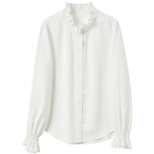 Sancai 2025 new winter loose shirt with fungus edge stand collar long-sleeved top for commuter women