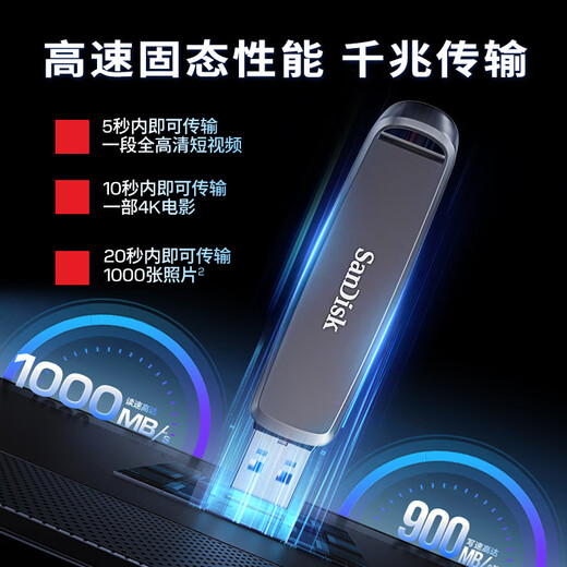 SanDisk 256GB USB3.2 Type-C dual interface DDE1 high-speed solid-state USB flash drive, read 1000MB/s, write 900MB/s, compatible with mobile phones and computers, large-capacity metal USB flash drives